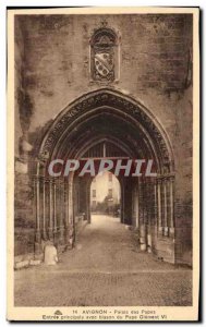 Old Postcard Avignon Popes' Palace main entrance with coat of arms of Pope Cl...