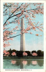 Washington Monument DC Japanese Cherry Blossom WB Postcard VTG UNP Curt Teich