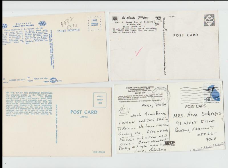 Lot of 4 Hotel Motel Roadside Postcards