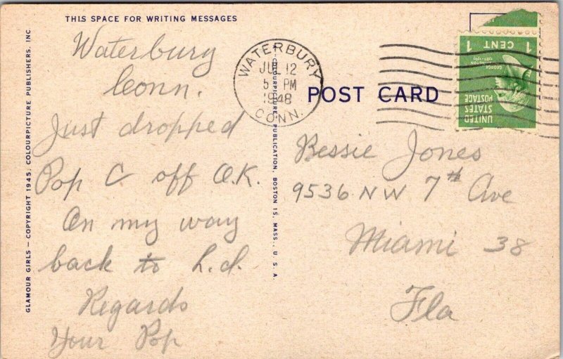 Plenty on the Ball Risqué Signed B. Armstrong Postcard from Waterbury CT 1948