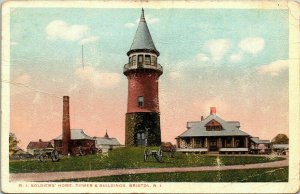 Soldiers Home Tower Buildings Bristol RI Rhode Island Antique WB Postcard PM WOB 