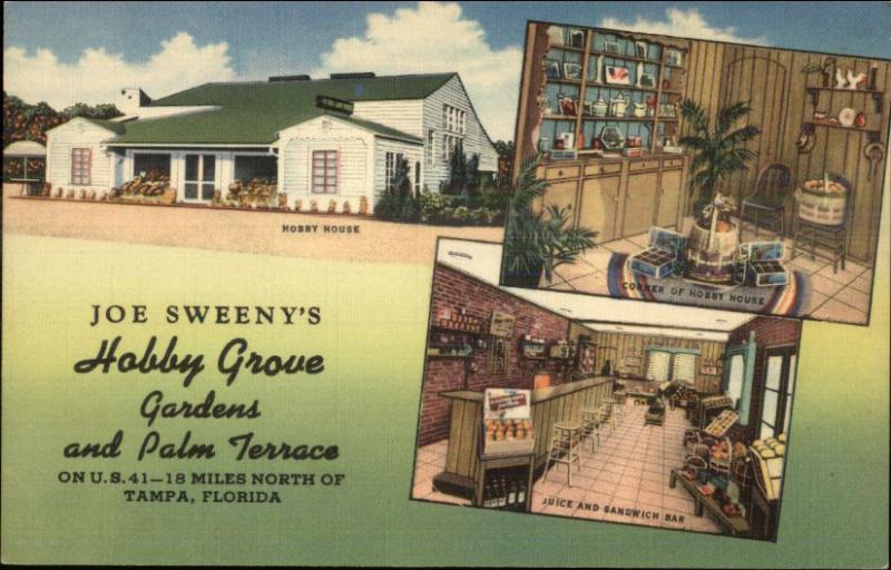 Tampa FL Hobby Grove Gardens Linen Postcard