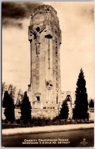 Charity Crucifixion Tower Detroit Michigan MI Real Photo RPPC Postcard