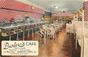 Postcard 1941 Iowa Marshalltown Barlow's Cafe interior occupational IA24-3952
