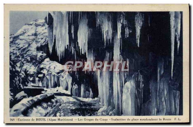 Old Postcard From Around Beuil Les Gorges Du Cians Stalactites of ice overhan...