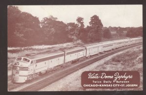 VISTA DOME ZEPHYRS BURLINGTON ROUTE RAILROAD TRAIN ADVERTISING POSTCARD