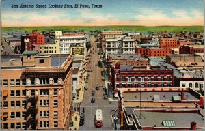 Vtg El Paso Texas TX San Antonio Street View Look East 1940s Linen Postcard