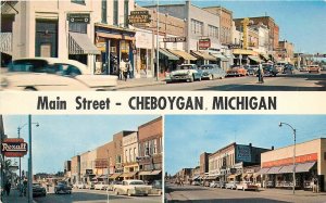 Postcard 1950s Michigan Cheboygan Main Street Multi View Colorpicture MI24-2182