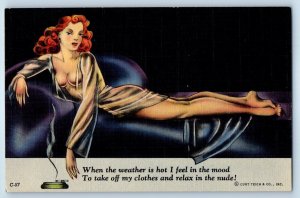 Risque Sexy Woman Cigar Smoking When The Weather Is Hot I Feel In Mood Postcard