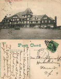 WARWICK N.Y. RED SWAN INN ANTIQUE POSTCARD old cars CORK CANCEL