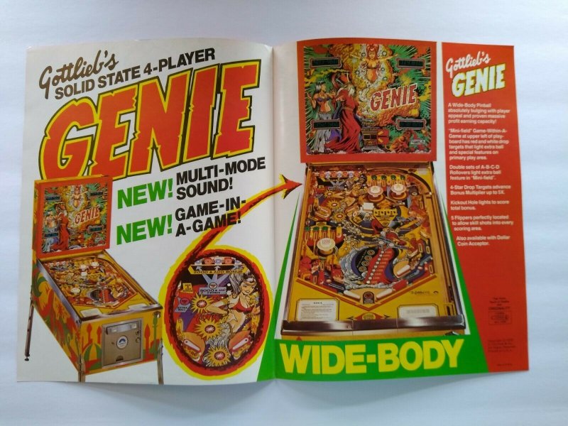 Genie Pinball Machine FLYER Original Gottlieb 1979 Arabian Magic Sexy Women Art