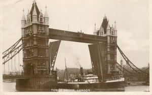 Navigation & sailing related postcard London Tower Bridge open paddle steamer