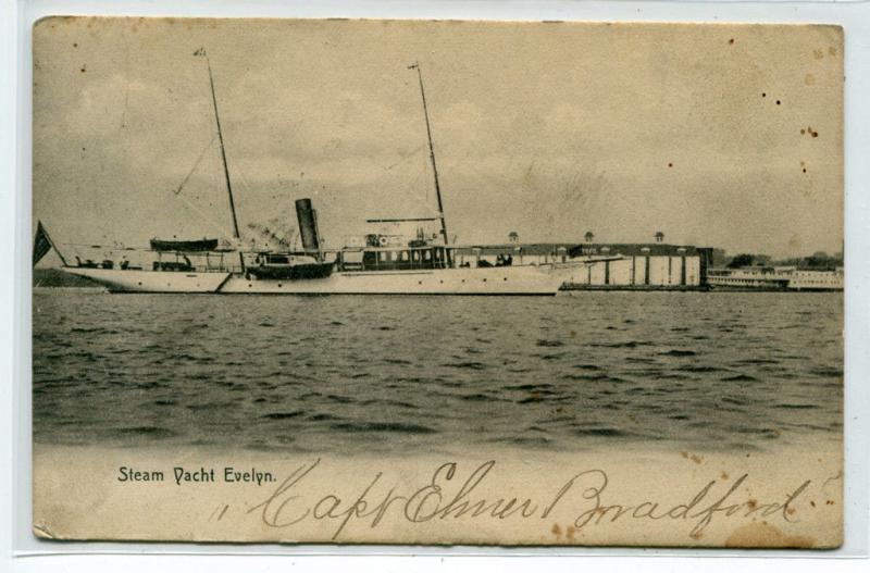 Steam Yacht Evelyn Captain Elmer Bradford 1911 postcard