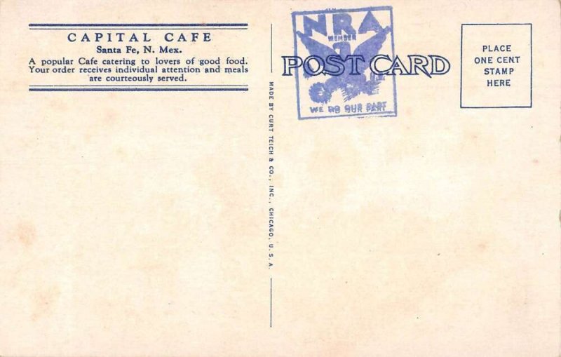 Santa Fe New Mexico Capital Cafe Vintage Postcard AA31788