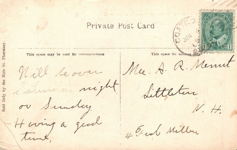 Vintage Postcard 1910's Coaticook Academy From The River Quebec Canada