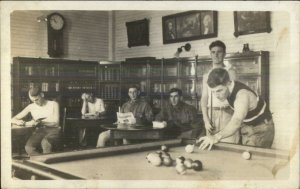 Billiards Pool Handsome Young Men Beefcake Fort Amador Panama RPPC c1920 xst