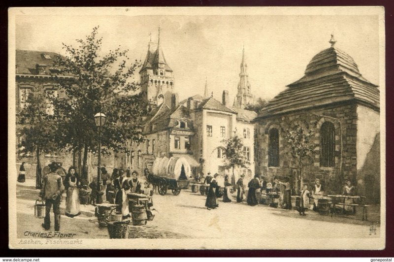 dc1033 - GERMANY Aachen 1910s Fischmarkt. Artist- CHARLES E. FLOWER by Tuck