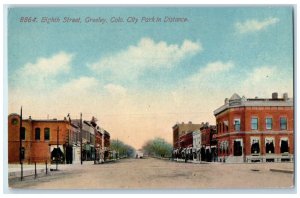 c1910 Eight Street Park Distance Buildings Greeley Colorado CO Antique Postcard