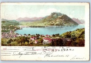 Tessin Switzerland Postcard Air View Lugano and Monte Bre 1900 Antique