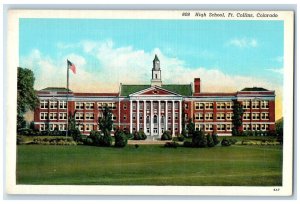 c1940s High School Building Front View Fort Collins Colorado CO Vintage Postcard