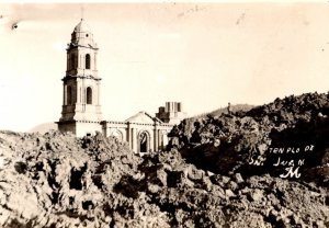 RPPC  Church San Juan Parangaricutiro  Michoacan Mexico  Volcano Lava   Postcard