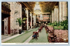 Detroit Michigan MI Postcard View Main Lobby Book-Cadillac Hotel Interior c1910