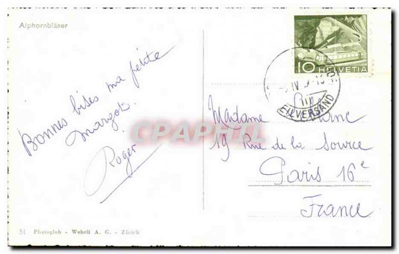 Old Postcard Alphornbläser Switzerland