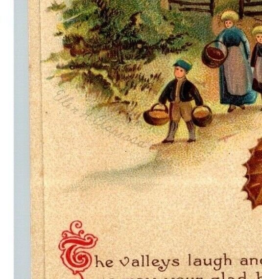 Vintage 1916 Ellen Clapsaddle Thanksgiving Postcard Family Walks Country Road