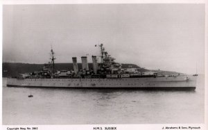 RPPC Photo British Royal Navy HMS Sussex (96) Cruiser War Time