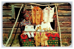 Kootenay Indians Buckskin Display Cranbrook BC Canada UNP Chrome Postcard S8