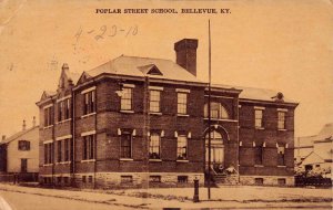 Bellevue Kentucky Poplar Street School Sepia Tone Photo Vintage Postcard U3805