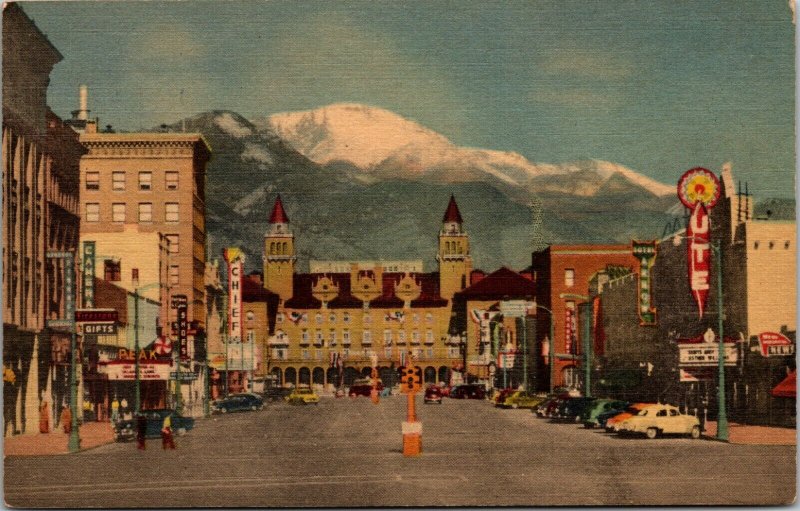 1940s PIKES PEAK AVENUE AND PIKES PEAK Antlers Hotel COLORADO SPRINGS, CO 