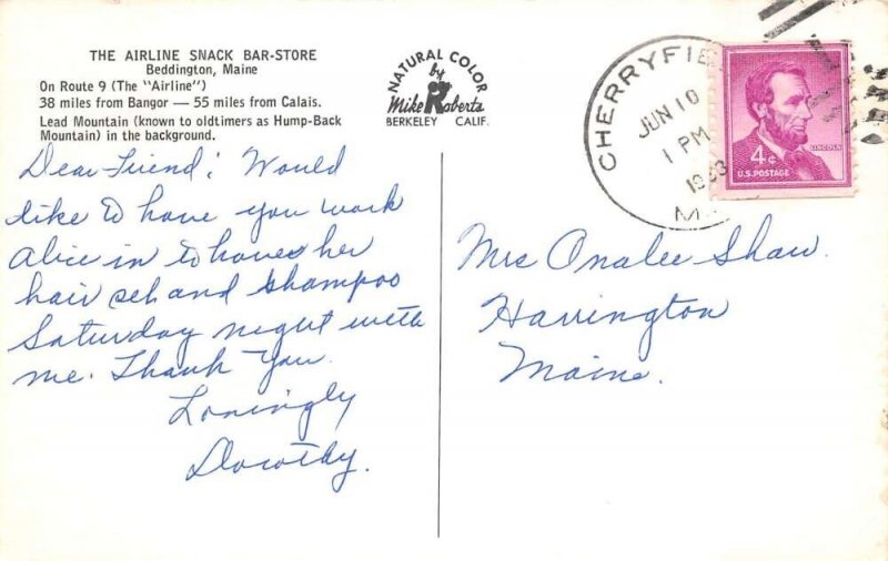 Beddington Maine The Airline Snack Bar Store Vintage Postcard AA74066