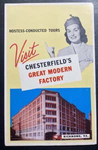 Mint Usa Advertising Picture Postcard Richmond VA Chesterfield Factory