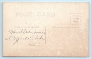 RPPC MARSHALL LAKE, WI? ~ Rustic LOG CABIN (Handlos House)  c1910s  Postcard