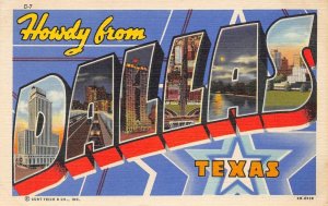 Large Letter Linen DALLAS Texas c1940s Linen Curt Teich Vintage Postcard