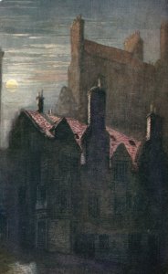 Vintage Postcard 1910's Lady Stair's House Old Style Edinburgh By Moonlight Art