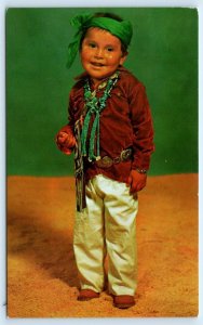 ARIZONA/NEW MEXICO ~ Native American NAVAJO INDIAN BOY Turquoise c1950s Postcard