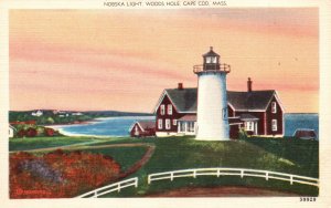 Vintage Postcard 1920's Nobska Light Woods Hole Tower Lighthouse Cape Cod Mass.