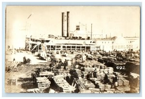 c1940's Thomas Sherlock Steamer Port Ohio River RPPC Photo Vintage Postcard 