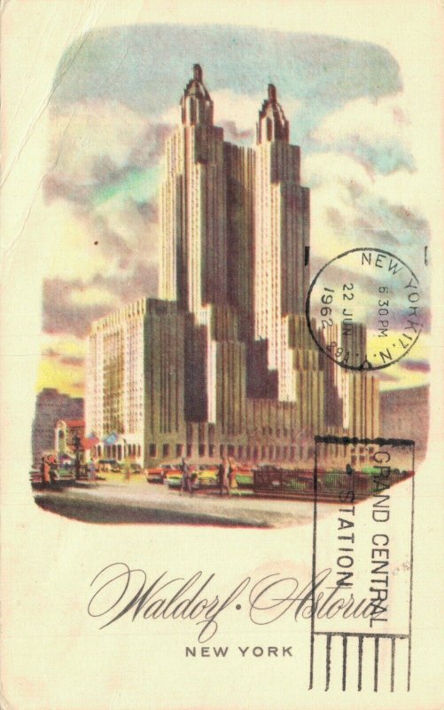 USA Waldorf Astoria Hotel New York City Vintage Postcard 07.39