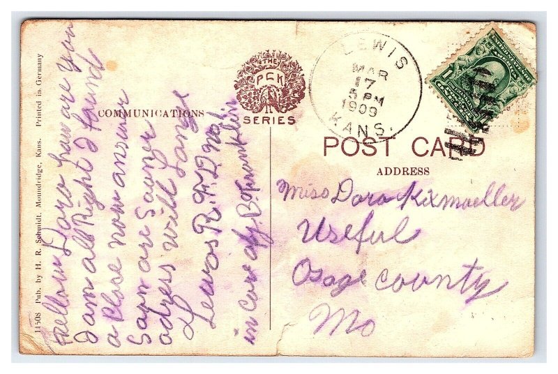 Postcard Kinsley Kans. Kansas Main Street c1909 Postmark Storefronts