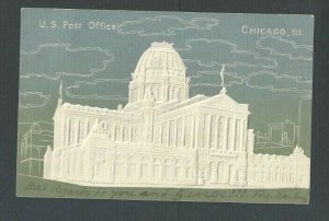 Ca 1907 Post Card Chicago IL US Post Office Pale Blue Green & White Airbrushed--