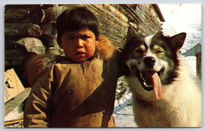 Eskimo Boy's Best Friend The Leaddog From His Father's Dog Team Postcard