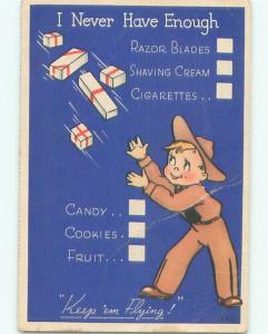 Linen Comic military PACKAGES DROPPING FOR WWII SOLDIER AC0154