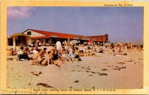 Beach Scene Showing Casino at Atlantic Beach RI c1950 Vintage Postcard H10