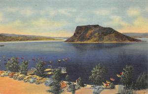 Hot Springs New Mexico 1940s Postcard Boat Landing & Beach Elephant Butte Lake