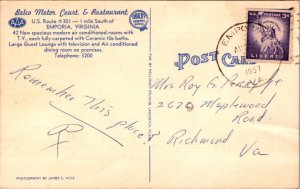 Linen Postcard Belco Motor Court & Restaurant US Route #301 in Emporia, Virginia