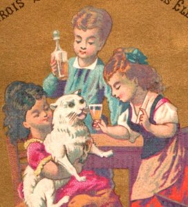 1880s French Fancy Novelties Nouveautés Elégantes Children Cat & Wine F160