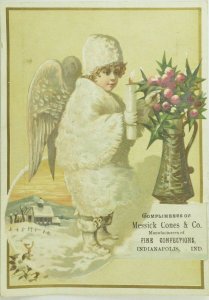 1880's Messick Cones & Co. Candy Mica Lovely Christmas Angel Candle Card #F